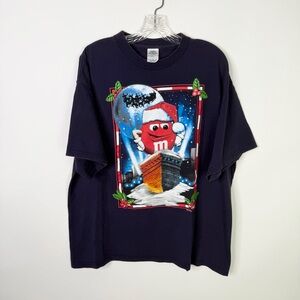 Vintage Y2K M&Ms Santa T Shirt XL Navy Promo Graphic Tee Candy Snack